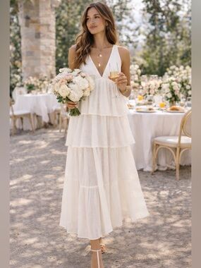 RHODE Leela Tiered Maxi Dress in Ivory Size L